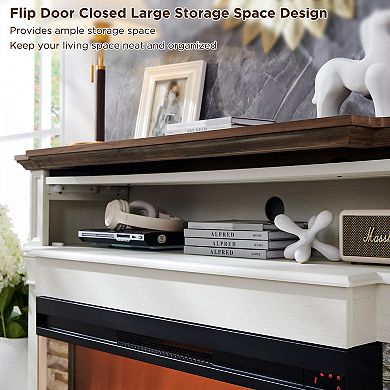 300lb Electric Fireplace Mantel 3-Sided Glass TV Stand Entertainment Console