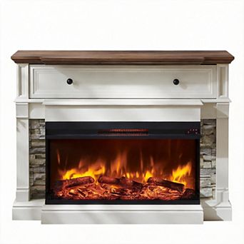 300lb Electric Fireplace Mantel 3-Sided Glass TV Stand Entertainment Console