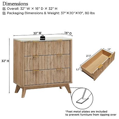 Two-piece built-in three-drawer bedside table, faux marble curved bedroom side table