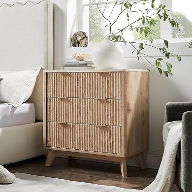 Two-piece built-in three-drawer bedside table, faux marble curved bedroom side table