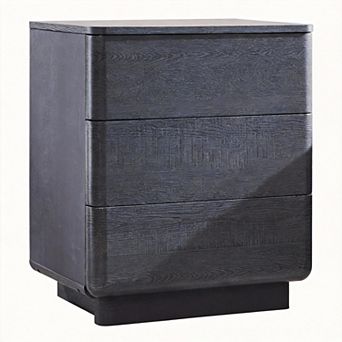 Modern Nightstand Charging Station Push-to-Open 3 Drawers Curved