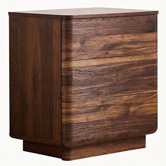 Modern Nightstand Charging Station Push-to-Open 3 Drawers Curved
