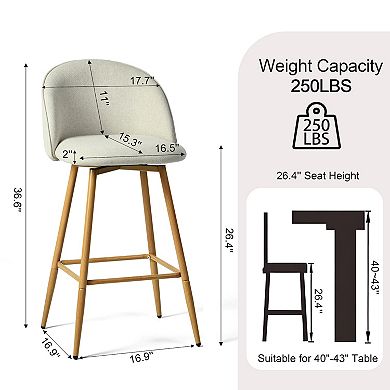 Homy Casa 26.4" Swivel Counter Height Stool with Upholstered Seat and Metal Legs