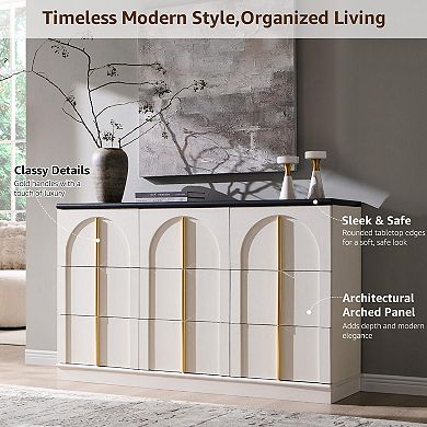 Arched Dresser Rounded Edge Metal Handles Wood Storage