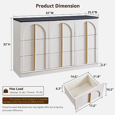 Arched Dresser Rounded Edge Metal Handles Wood Storage