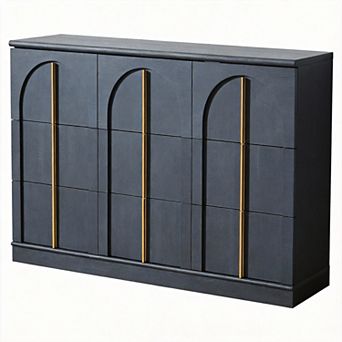 Arched Dresser Rounded Edge Metal Handles Wood Storage