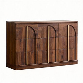 Arched Dresser Rounded Edge Metal Handles Wood Storage