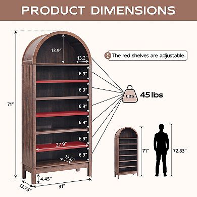 Arched Bookshelf 7-Tier Farmhouse Open Display Storage