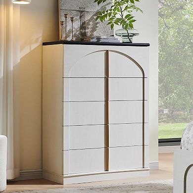 Modern Arched 5-Drawer Dresser Push-Open Metal Handles Bedroom Living Hall