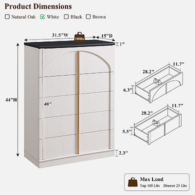 Modern Arched 5-Drawer Dresser Push-Open Metal Handles Bedroom Living Hall