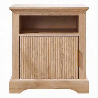 Fluted Nightstand with Charging Station Open Shelf Bedside Table