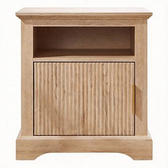 Fluted Nightstand with Charging Station Open Shelf Bedside Table