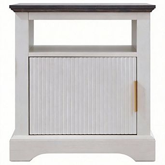 Fluted Nightstand with Charging Station Open Shelf Bedside Table