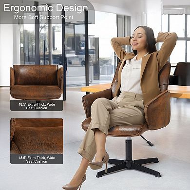 Homy Casa Swivel Upholstered Office Chair with Arms, Height Adjustable, Metal Base