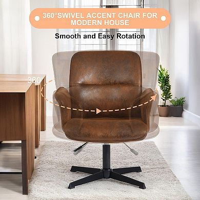 Homy Casa Swivel Upholstered Office Chair with Arms, Height Adjustable, Metal Base