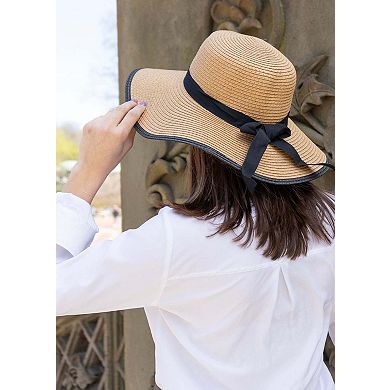 Magid Ribbon & Bow Straw Floppy Hat