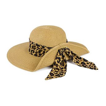 Adrienne Vittadini Leopard Trim Straw Floppy