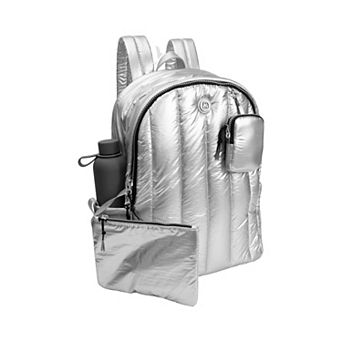 Joan & David Tubular Quilted Metallic Puffer Nylon 18-Inch Workbook Backpack