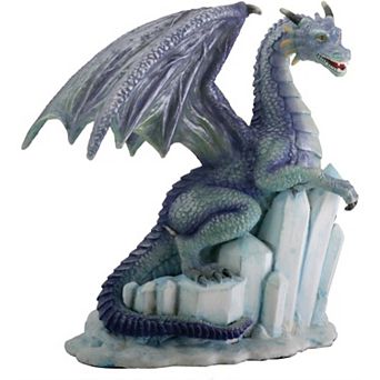 Icy Blue Ice Dragon Sitting on Glacier Figurine Statuette Fairy Tale Fantasy 4 inch