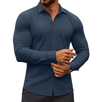 COOFANDY Men's Dress Shirts Long Sleeve Casual Shirt Stretch Muscle Fit Shirt