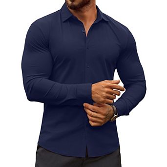 COOFANDY Men's Dress Shirts Long Sleeve Casual Shirt Stretch Muscle Fit Shirt