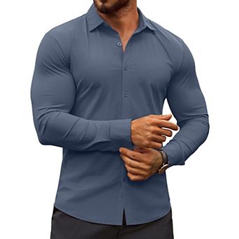 COOFANDY Men's Dress Shirts Long Sleeve Casual Shirt Stretch Muscle Fit Shirt