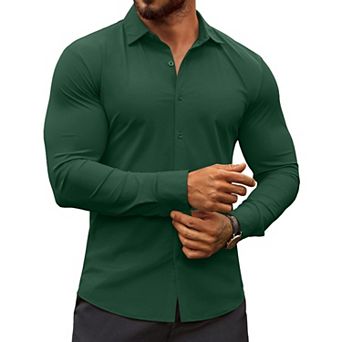 COOFANDY Men's Dress Shirts Long Sleeve Casual Shirt Stretch Muscle Fit Shirt