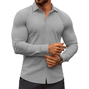 COOFANDY Men's Dress Shirts Long Sleeve Casual Shirt Stretch Muscle Fit Shirt