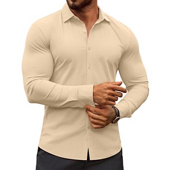 COOFANDY Men's Dress Shirts Long Sleeve Casual Shirt Stretch Muscle Fit Shirt