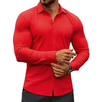 COOFANDY Men's Dress Shirts Long Sleeve Casual Shirt Stretch Muscle Fit Shirt