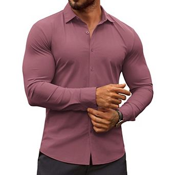 COOFANDY Men's Dress Shirts Long Sleeve Casual Shirt Stretch Muscle Fit Shirt