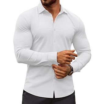 COOFANDY Men's Dress Shirts Long Sleeve Casual Shirt Stretch Muscle Fit Shirt
