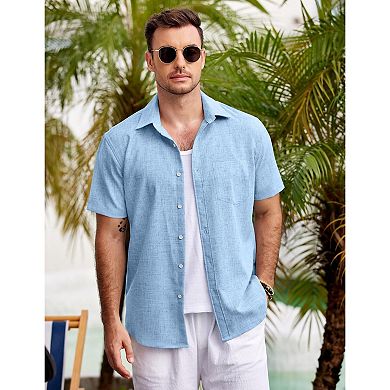 COOFANDY Men's Casual Button Down Shirt Chambray Plain Short Sleeve Dress Shirt