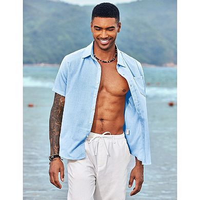 COOFANDY Men's Casual Button Down Shirt Chambray Plain Short Sleeve Dress Shirt