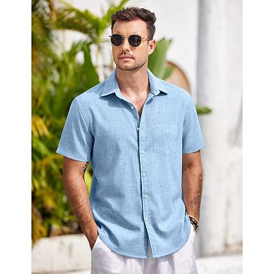 COOFANDY Men's Casual Button Down Shirt Chambray Plain Short Sleeve Dress Shirt