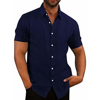 COOFANDY Men's Casual Button Down Shirt Chambray Plain Short Sleeve Dress Shirt