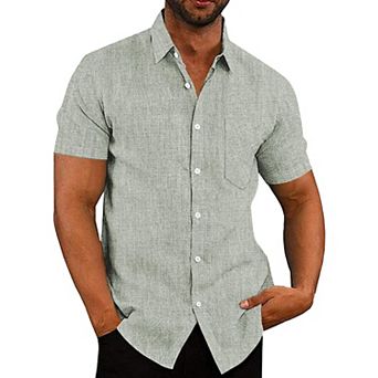 COOFANDY Men's Casual Button Down Shirt Chambray Plain Short Sleeve Dress Shirt