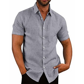COOFANDY Men's Casual Button Down Shirt Chambray Plain Short Sleeve Dress Shirt