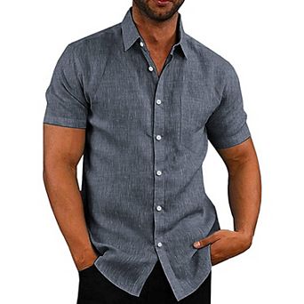 COOFANDY Men's Casual Button Down Shirt Chambray Plain Short Sleeve Dress Shirt