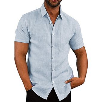 COOFANDY Men's Casual Button Down Shirt Chambray Plain Short Sleeve Dress Shirt