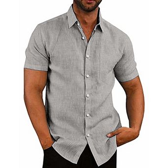 COOFANDY Men's Casual Button Down Shirt Chambray Plain Short Sleeve Dress Shirt