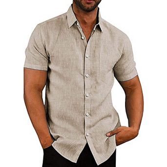 COOFANDY Men's Casual Button Down Shirt Chambray Plain Short Sleeve Dress Shirt
