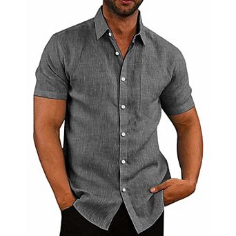 COOFANDY Men's Casual Button Down Shirt Chambray Plain Short Sleeve Dress Shirt