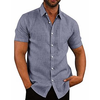 COOFANDY Men's Casual Button Down Shirt Chambray Plain Short Sleeve Dress Shirt