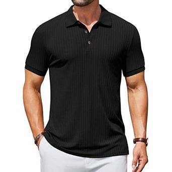COOFANDY Men's Ribbed Polo Shirts Short Sleeve Casual Slim Fit Golf Shirt Polo T-Shirts