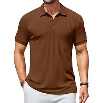 COOFANDY Men's Ribbed Polo Shirts Short Sleeve Casual Slim Fit Golf Shirt Polo T-Shirts