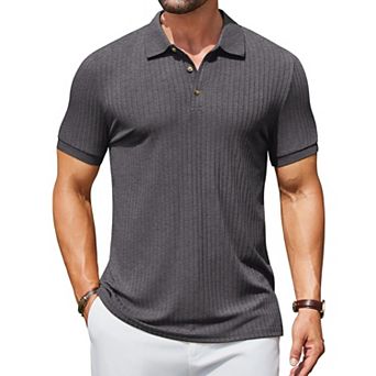COOFANDY Men's Ribbed Polo Shirts Short Sleeve Casual Slim Fit Golf Shirt Polo T-Shirts