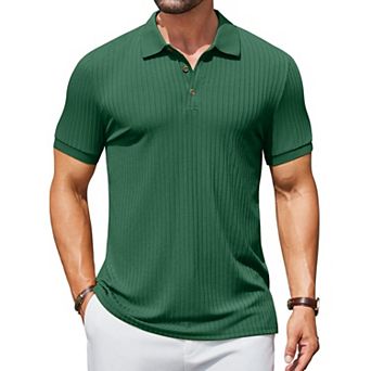 COOFANDY Men's Ribbed Polo Shirts Short Sleeve Casual Slim Fit Golf Shirt Polo T-Shirts