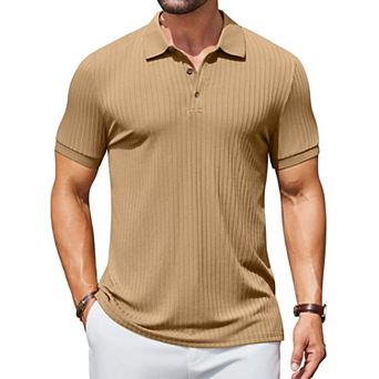 COOFANDY Men's Ribbed Polo Shirts Short Sleeve Casual Slim Fit Golf Shirt Polo T-Shirts