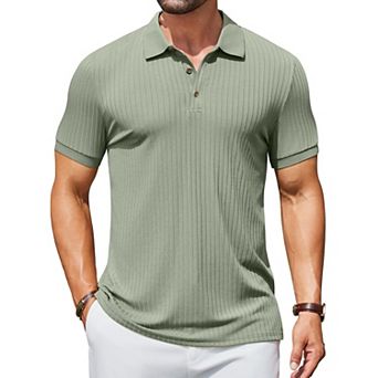COOFANDY Men's Ribbed Polo Shirts Short Sleeve Casual Slim Fit Golf Shirt Polo T-Shirts